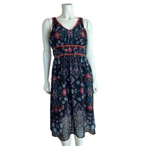 NEW Laia Floral Print Dress S Womens Sleeveless Knee Length Vneck Velvet Trim